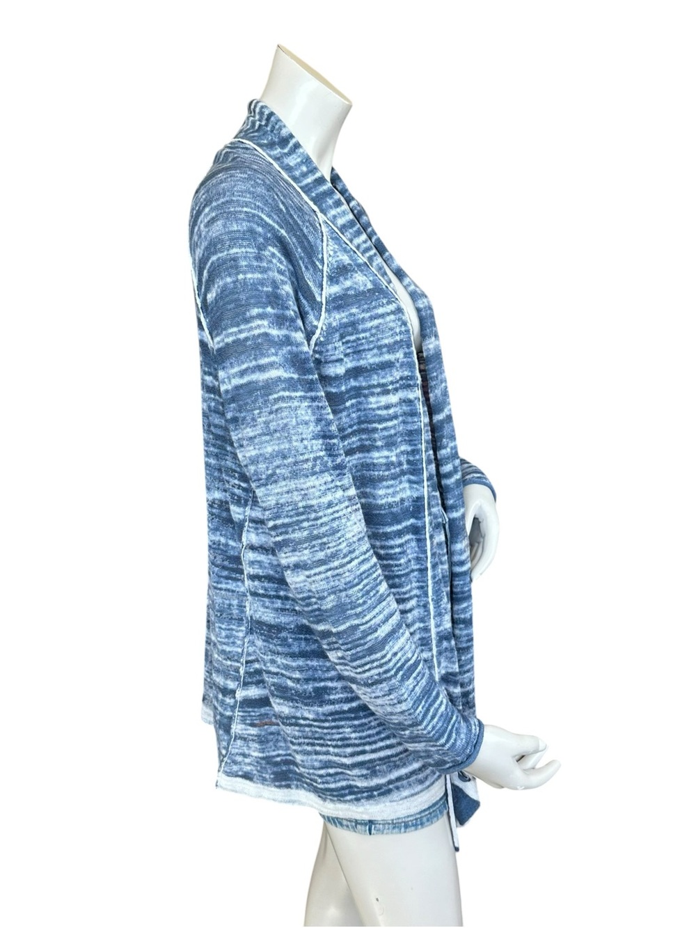 Nic + Zoe Blue and White Ruched Side Linen Blend Airy Open Cardigan Size Large - Picture 6 of 10